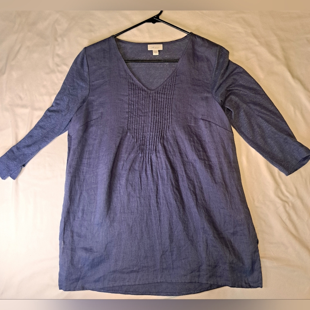 J. Jill Blue Linen Tunic Top Sz. S Minimalist Casual Lightweight Beachy Vacation